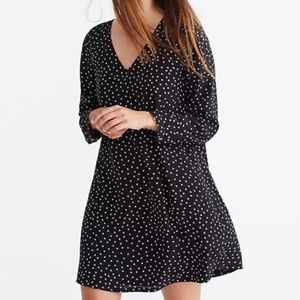 Madewell Black Star Scatter V Neck Button Back Silk Dress